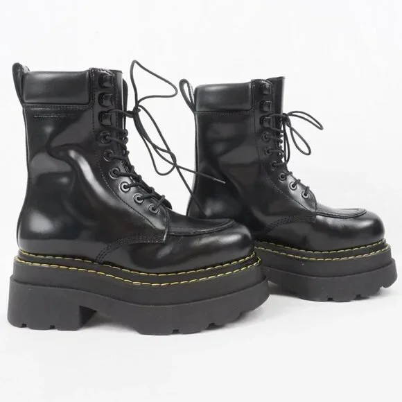 Alexander Wang Atlas Leather Lace-Up Platform Combat Rugged Boots in Black - Picture 3 of 16